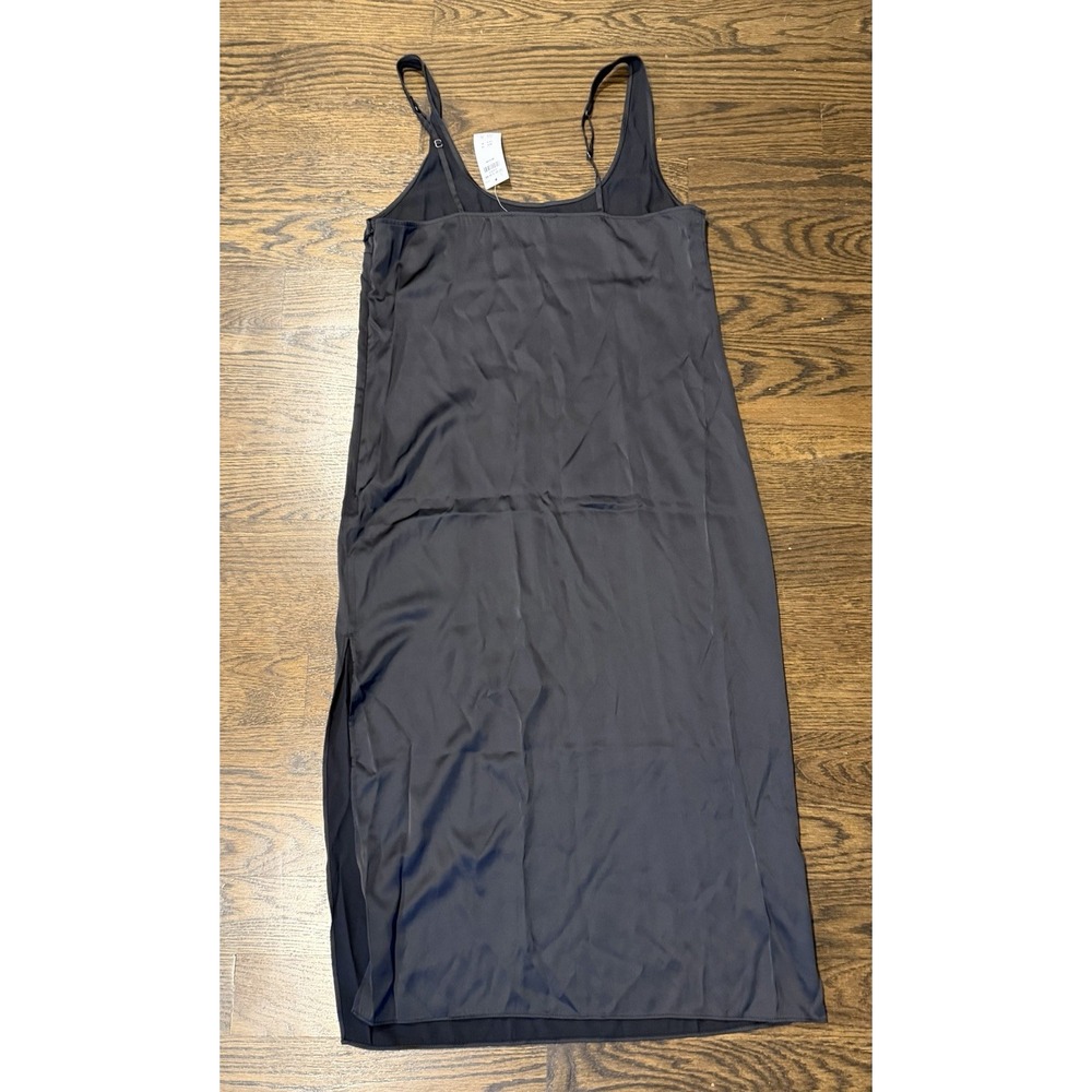 Abercrombie & Fitch Satin Column Midi Slip Dress Sleeveless Slit Black Medium M